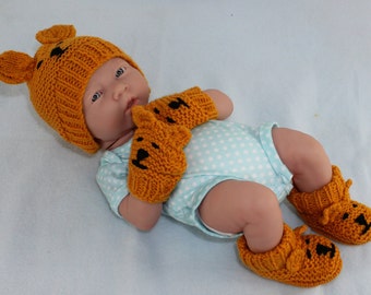 New Baby Teddy Bear Booties Beanie and Mittens knitting pattern by madmonkeyknits - Instant Digital File pdf download