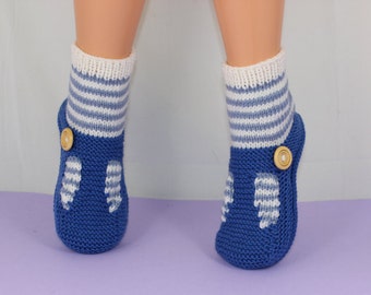Instant Digital File pdf download knitting pattern - Children's Stripe Sock T Bar Sandal Slippers
