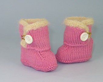 Knitting Pattern PDF Digital File Download-Baby Fur Trim One Button booties (Boots) knitting pattern-