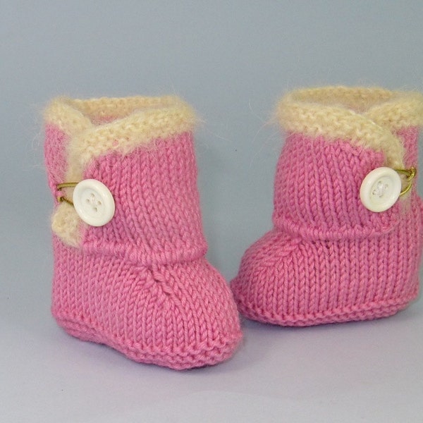 Knitting Pattern PDF Digital File Download-Baby Fur Trim One Button booties (Boots) knitting pattern-