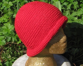 Knitting pattern digital  pdf download - Simple Garter Stitch Roll Brim Beanie Hat pdf knitting pattern