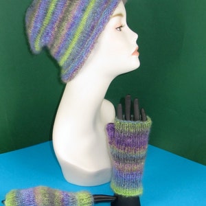 Instant Digital File pdf download Knitting Pattern Mohair Slouch Hat & Fingerless Gloves pdf download knitting pattern image 1