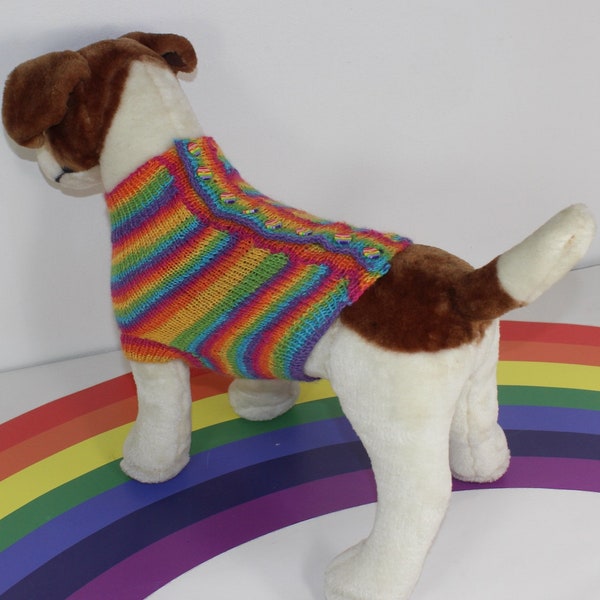 madmonkeyknits immediate pdf download knitting pattern Small Dog Rainbow 4Ply Back Button Up Coat