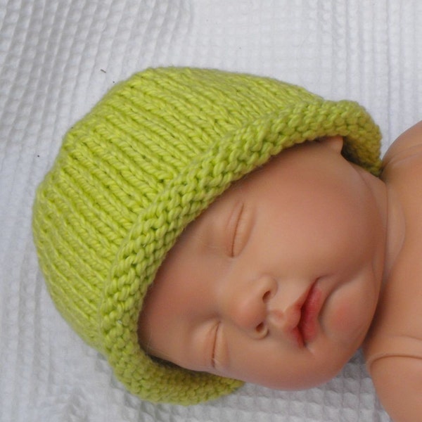 Baby Roll Brim Beanie Hat pdf knitting pattern - MADMONKEYKNITS- digital file download