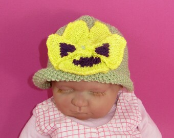 Instant Digital File pdf download knitting pattern-not the hat- Baby Pansy Flower Summer Hat Knitting Pattern