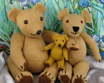 Instant Digital File pdf download knitting pattern -Classic Vintage Style Teddy Bear Family toy animal pdf download knitting pattern