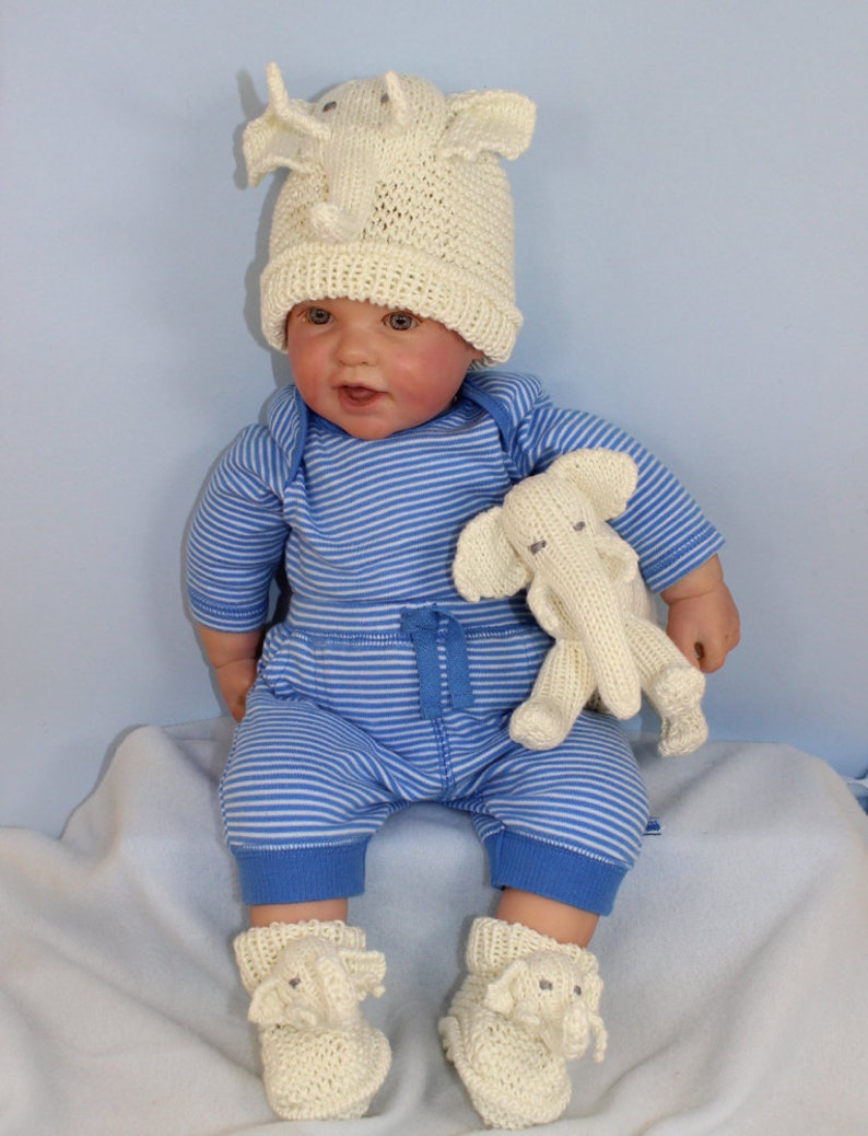 Instant Digital File pdf download Knitting pattern-Baby Elephant Toy and Beanie Hat and Booties Set pdf download knitting pattern image 1