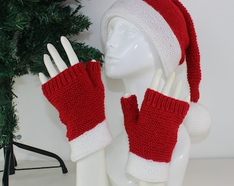 madmonkeyknits - Adult Santa Hat and Fingerless Gloves knitting pattern pdf download - Instant Digital File pdf knitting pattern