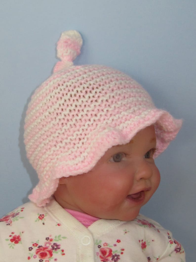 Knitting Pattern Digital pdf download Baby Simple Stripe Sunhat knitting pattern image 1