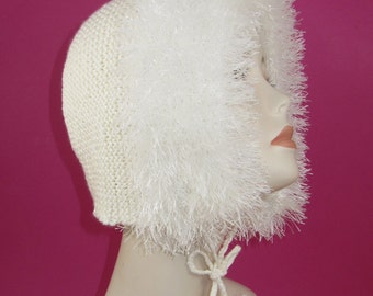 Instant Digital File PDF Download Knitting pattern - Faux Fur Trim Garter Stitch Bonnet Hat pdf download knitting pattern