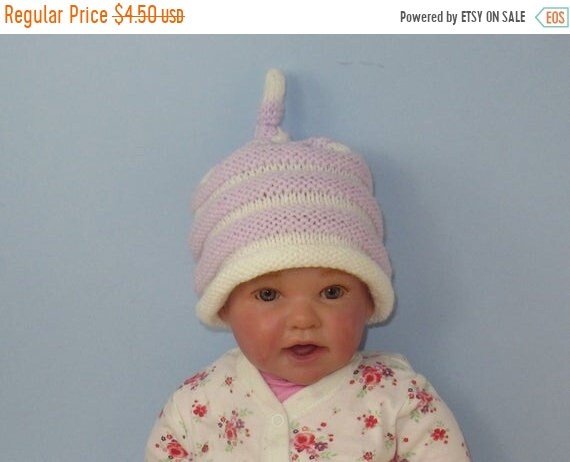 PRINTED INSTRUCTIONS-BABY ROLL BRIM STRIPEY TOPKNOT BEANIE KNITTING PATTERN