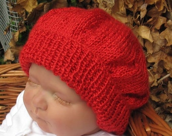 Instant Digital File pdf download knitting pattern Baby Red Silk Tam Hat pdf knitting pattern