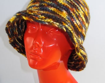 Instant digital file pdf download knitting pattern - chunky self striping brim hat pdf download knitting pattern