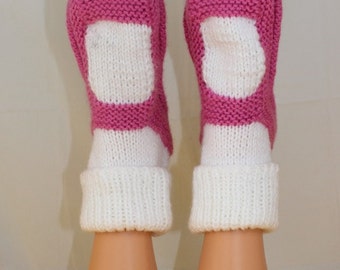 Instant Digital File pdf download Knitting pattern- Adult Chunky  Rib Cuff Sock Slippers pdf download knitting pattern