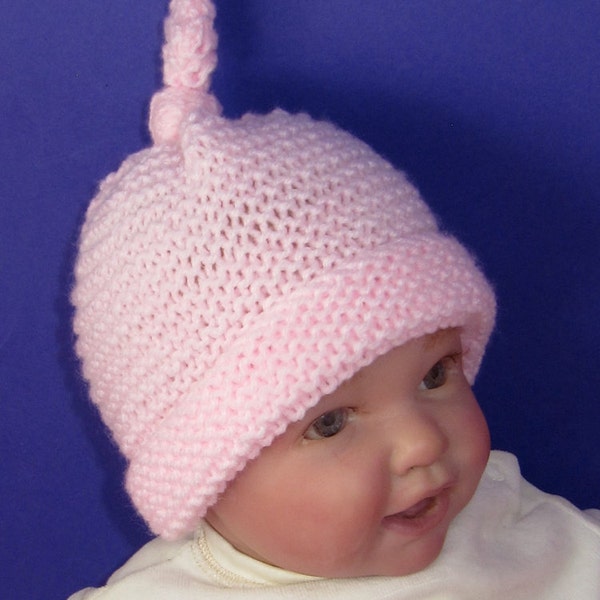 Instant Digital file pdf download knitting pattern-  Baby Simple Garter Stitch Topknot Beanie pdf download knitting pattern