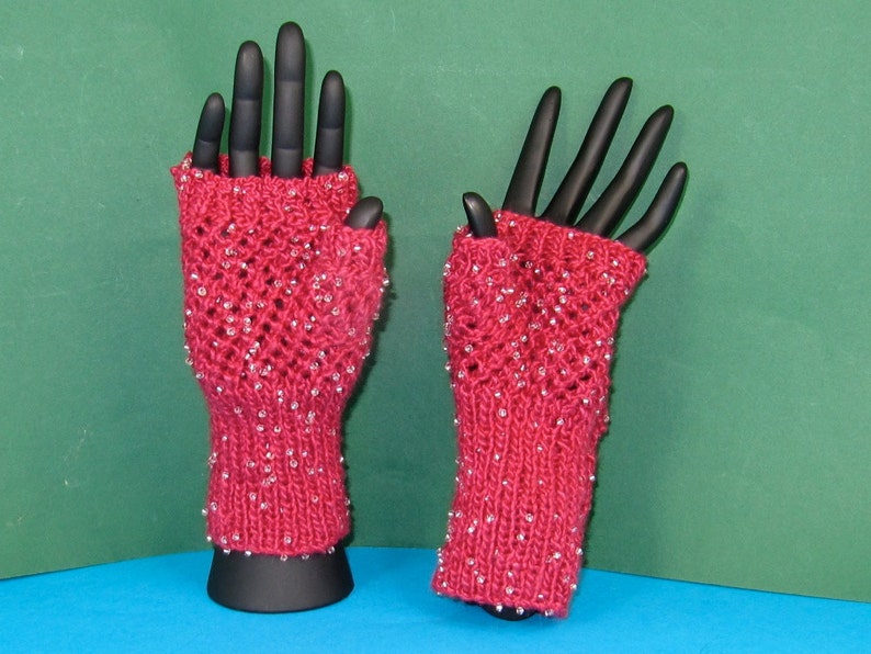 knitting pattern Beaded Easy Lace Fingerless Gloves immediate digital pdf download knitting pattern image 3