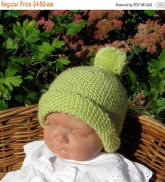 KNITTING PATTERN INSTRUCTIONS-SIMPLE STRIPE TOPKNOT BEANIE HAT KNITTING PATTERN
