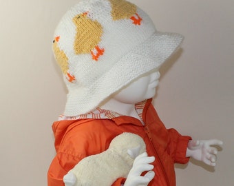 Instant Digital File pdf download knitting pattern Baby & Child Easter Chick Sun Hat knitting pattern