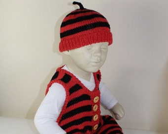 Baby Stripe Dungarees and Beanie Knitting Pattern by madmonkeyknits - instant digital file pdf download knitting pattern