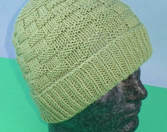 Instant Digital File PDF Download knitting pattern -  Basket Weave Spring beanie knitting pattern