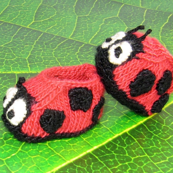 Digital pdf file knitting pattern - Baby Ladybird (Ladybug) Booties  knitting pattern pdf download by madmonkeyknits