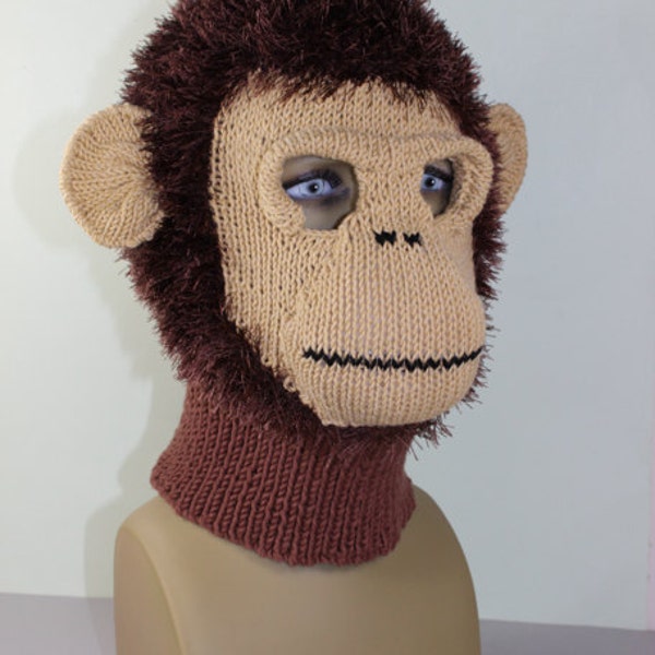 Instant Digital File PDF Download -Toddler Child and Adult  Monkey Mask Balaclava knitting pattern by madmonkeyknits