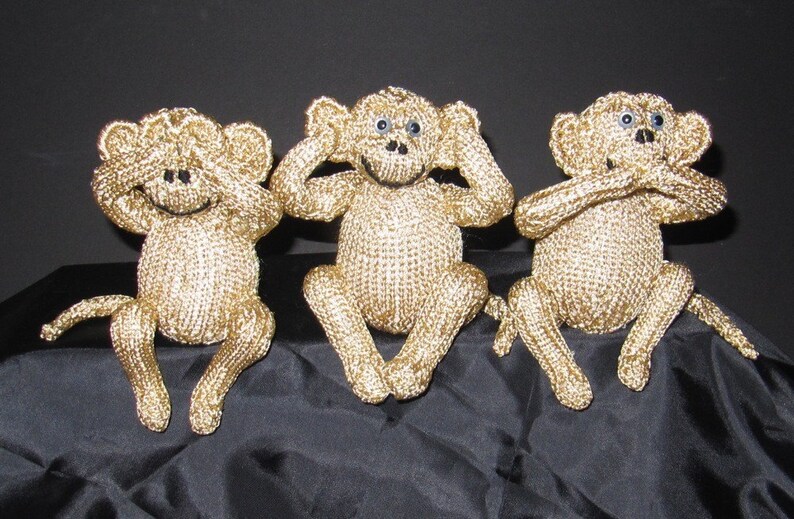 Knitting Pattern Only Digital Pdf Download 3 Wise Monkeys Toy Etsy