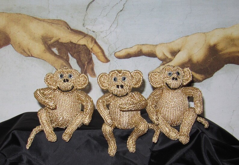 Knitting Pattern Only Digital Pdf Download 3 Wise Monkeys Toy Etsy
