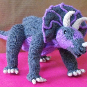 Instant Digital File PDF Download knitting pattern -Tracy Triceratops toy dinosaur pdf download knitting pattern