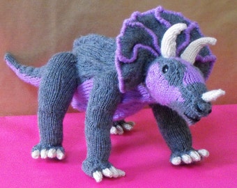 Instant Digital File PDF Download knitting pattern -Tracy Triceratops toy dinosaur pdf download knitting pattern