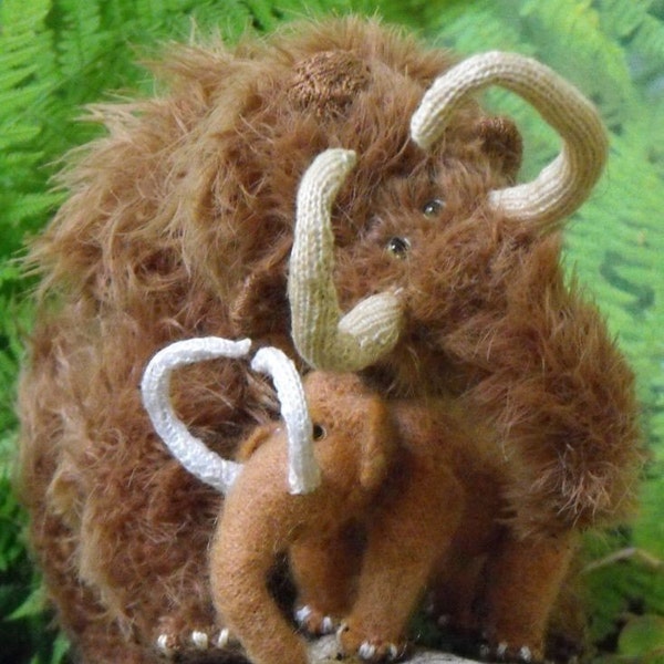 Mutter und Baby Wollmammuts prähistorisches Spielzeug Dinosaurier pdf digitaler Download Strickanleitung