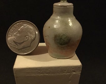 Wood fired Miniature jar with lid.  For dollhouse, Miniature art, One Inch to the Foot scale, 1/12th   #11