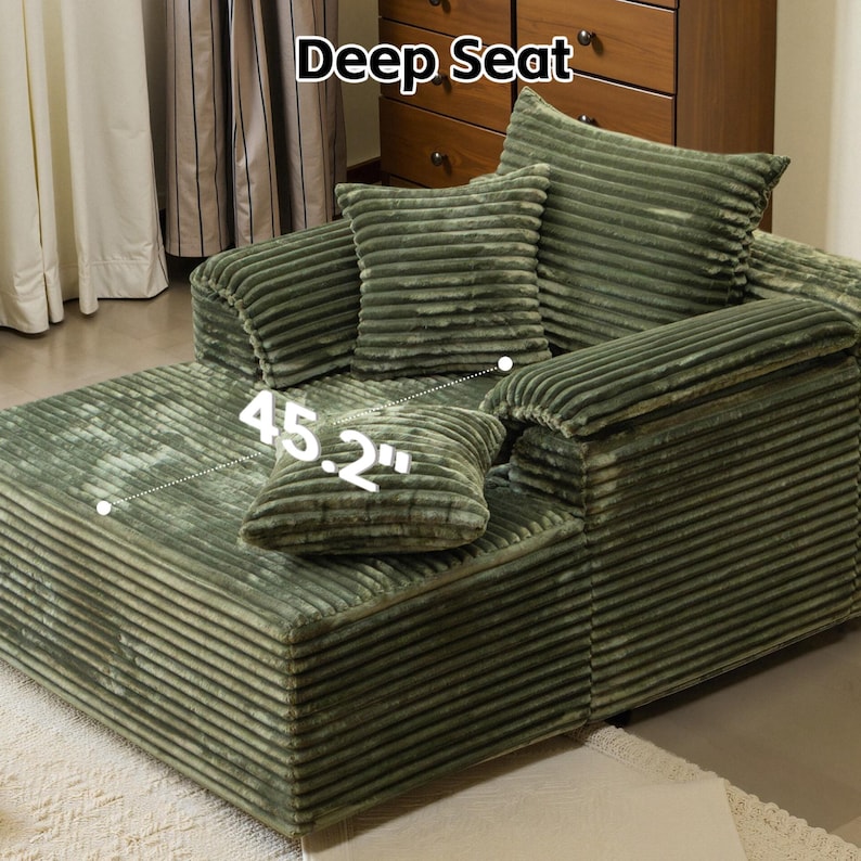 Customizable Storage Sofa Couch | Cloud Corduroy Chaise Lounge Sofa Bed for Small Spaces&Living Room, Window front seat, washable sofa cover image 11