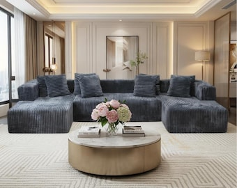 Modern Modular Corduroy Sofa | U Shaped Living Room Couch, Convertible Sofa Bed, Washable Sofa Cover