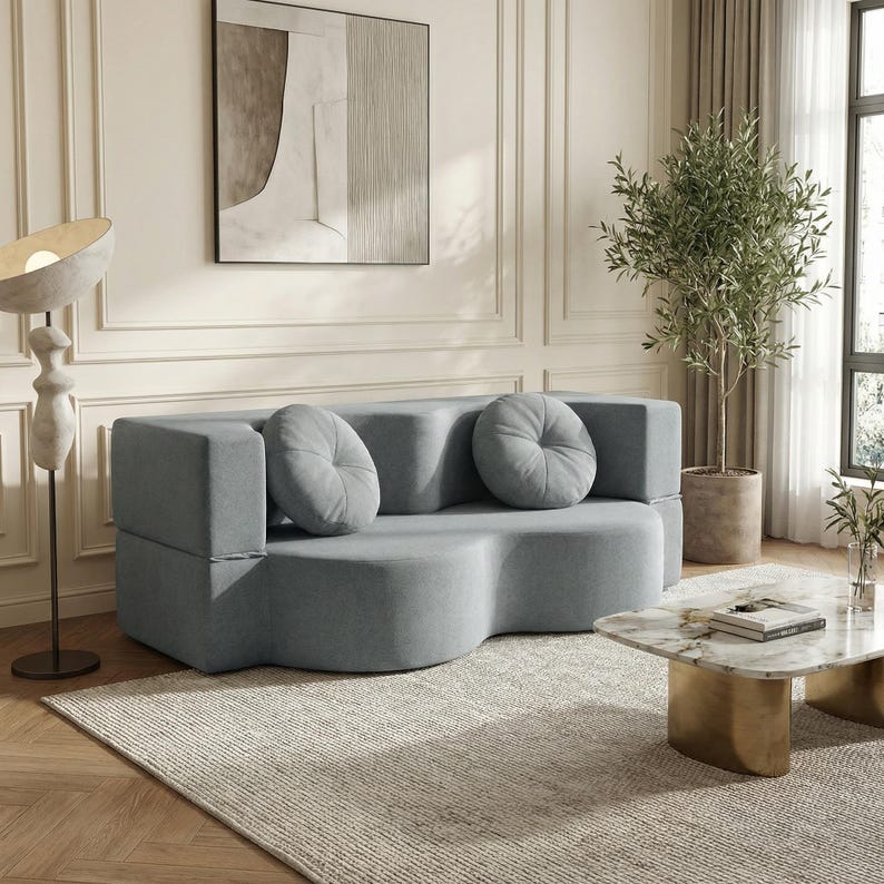Foldable Teddy Sofa Bed, Modular Floor Seating for Small Apartments & Studio Living Grijs