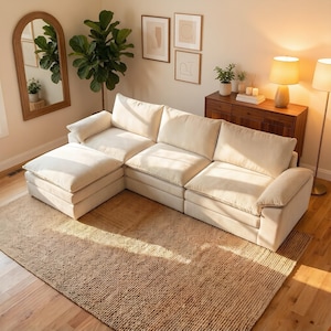 118" L Shaped Chenille Sectional Sofa, Oversized Cloud Couch with Chaise Ottoman, Modular Deep Seat No Assembly for Living Room