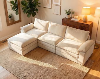 118" L Shaped Chenille Sectional Sofa, Oversized Cloud Couch with Chaise Ottoman, Modular Deep Seat No Assembly for Living Room