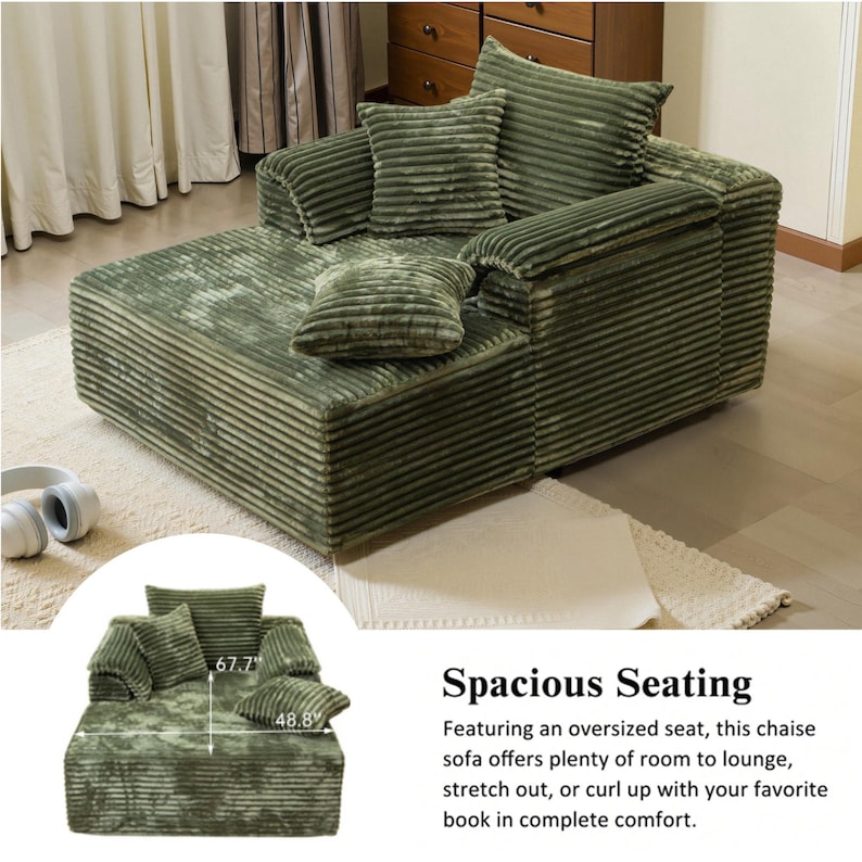 Customizable Storage Sofa Couch | Cloud Corduroy Chaise Lounge Sofa Bed for Small Spaces&Living Room, Window front seat, washable sofa cover image 7