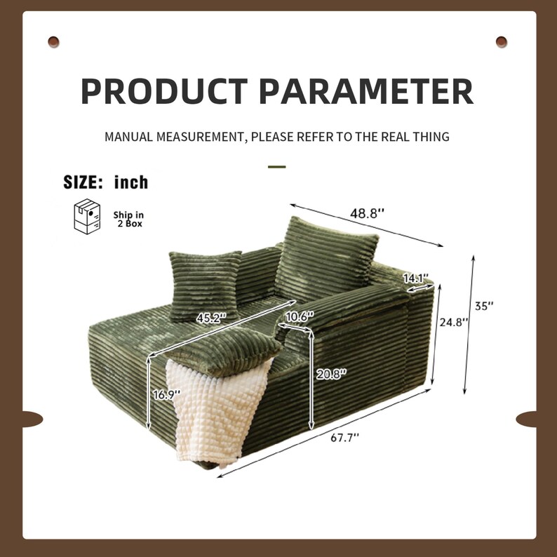 Customizable Storage Sofa Couch | Cloud Corduroy Chaise Lounge Sofa Bed for Small Spaces&Living Room, Window front seat, washable sofa cover image 14