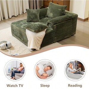 Customizable Storage Sofa Couch | Cloud Corduroy Chaise Lounge Sofa Bed for Small Spaces&Living Room, Window front seat, washable sofa cover image 12