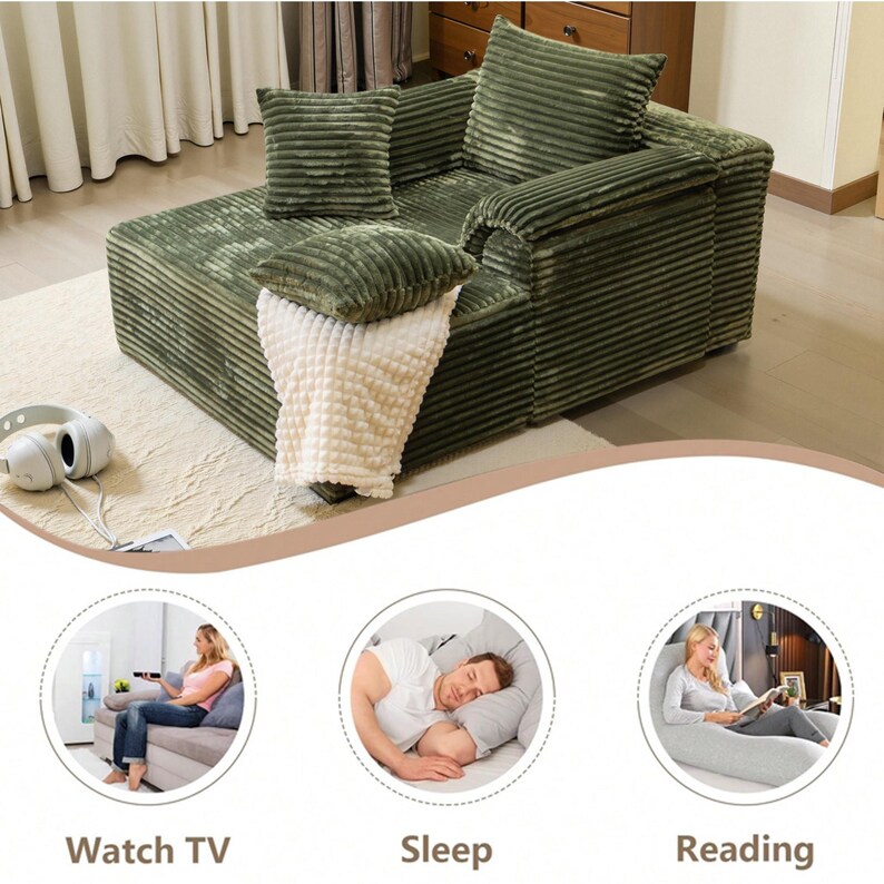 Customizable Storage Sofa Couch | Cloud Corduroy Chaise Lounge Sofa Bed for Small Spaces&Living Room, Window front seat, washable sofa cover image 12