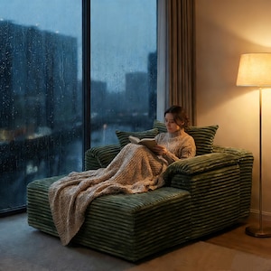 Customizable Storage Sofa Couch | Cloud Corduroy Chaise Lounge Sofa Bed for Small Spaces&Living Room, Window front seat, washable sofa cover