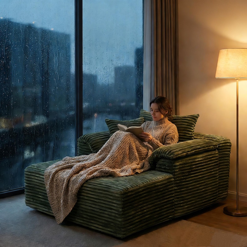 Customizable Storage Sofa Couch | Cloud Corduroy Chaise Lounge Sofa Bed for Small Spaces&Living Room, Window front seat, washable sofa cover image 1