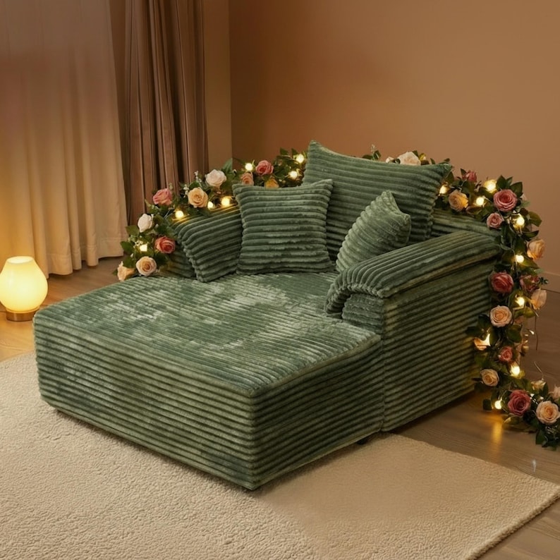 Customizable Storage Sofa Couch | Cloud Corduroy Chaise Lounge Sofa Bed for Small Spaces&Living Room, Window front seat, washable sofa cover Custom-Ask for Quote