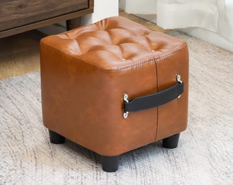 Square Leather Storage Ottoman Pouf | Modern Entryway Foot Rest | Living Room Furniture | Housewarming Gift