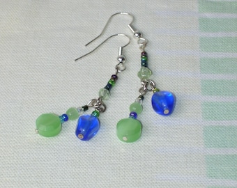 Blue and green dangle earrings