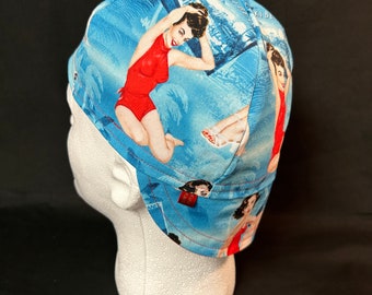 Beach Babes and Red Polka Dots (Medium) High-Quality, Reversible, Washable Cotton Welding Cap or Skull Cap, Made in Nebraska