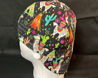 Neon Llamas and Tie Dye Space (Large2) High-Quality, Reversible, Washable Cotton Welding Cap or Skull Cap, Made in Nebraska