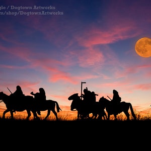 Raid by Moonlight, Original Photo Illustration of Plains Indians on a Raid by Moonlight on Horseback Riding Horses