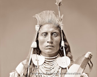 Medicine Crow, Professionally Restored Photograph Reprint of Vintage Native American Indian Crow Tribe Medicine Man by C. Bell
